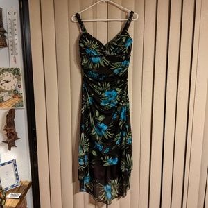 Ruby Rox Brown and Blue High Low Floral Dress Gown